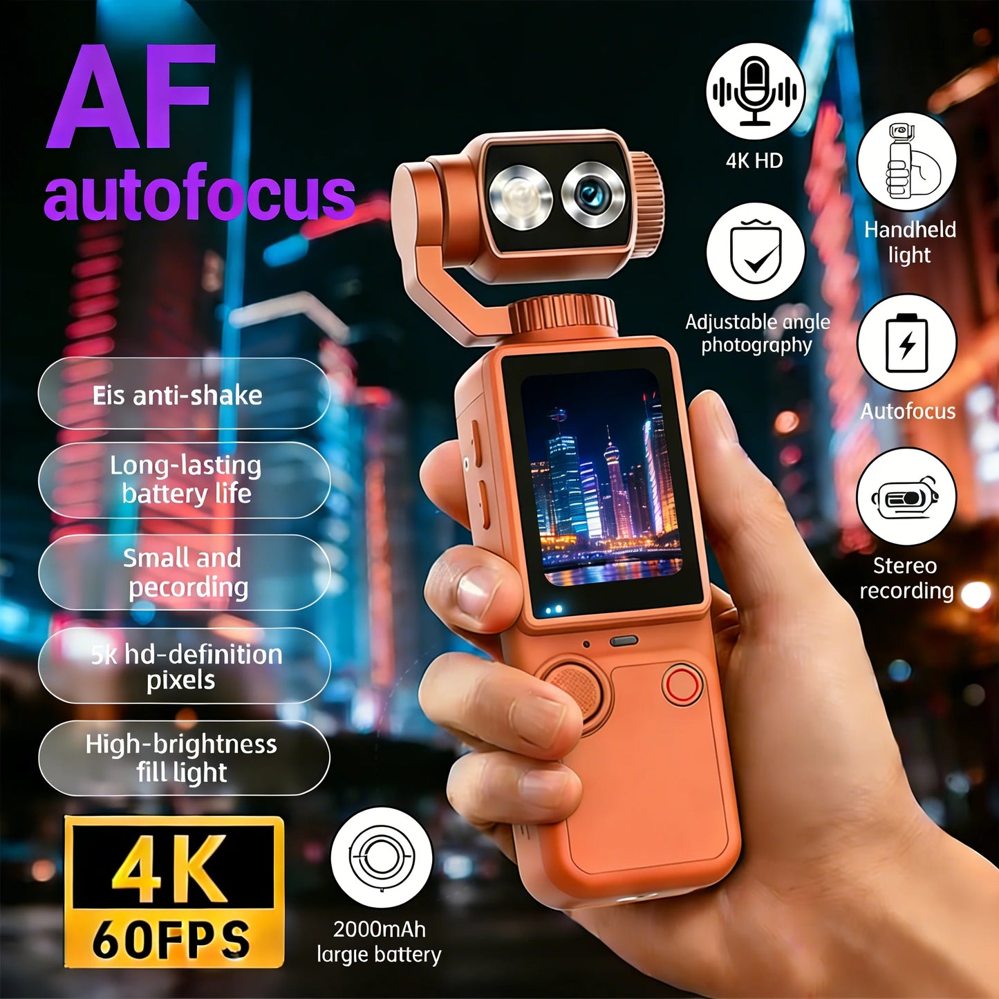 2026 new 4K Vlog camera portable pocket sports camera touch screen 16x optical autofocus anti-shake camera video 180° lens flip