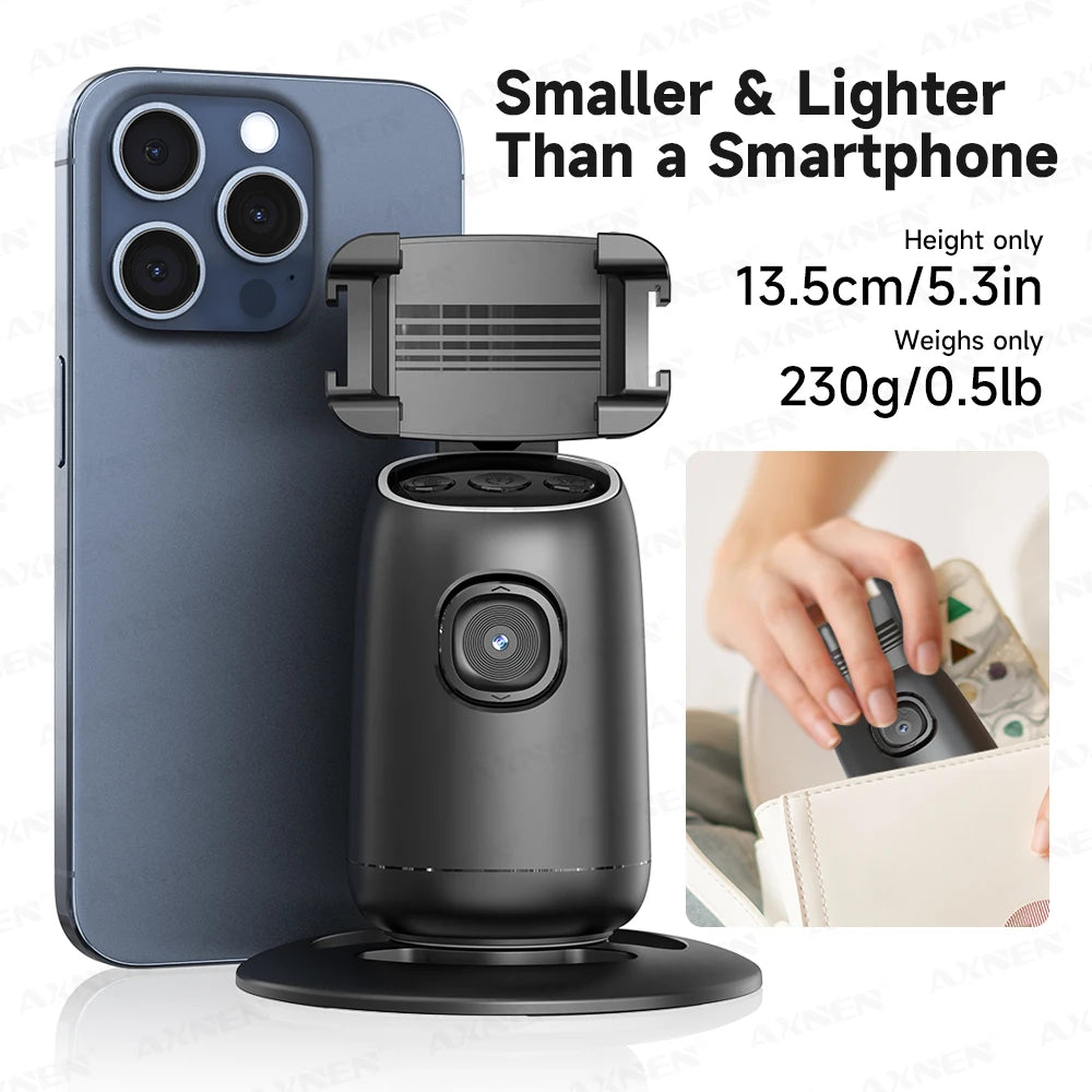 AI Auto-Tracking Phone Gimbal 360° Rotating Face Tracking Stabilizer Portable Desktop Holder for Live Streaming & Photo Shooting