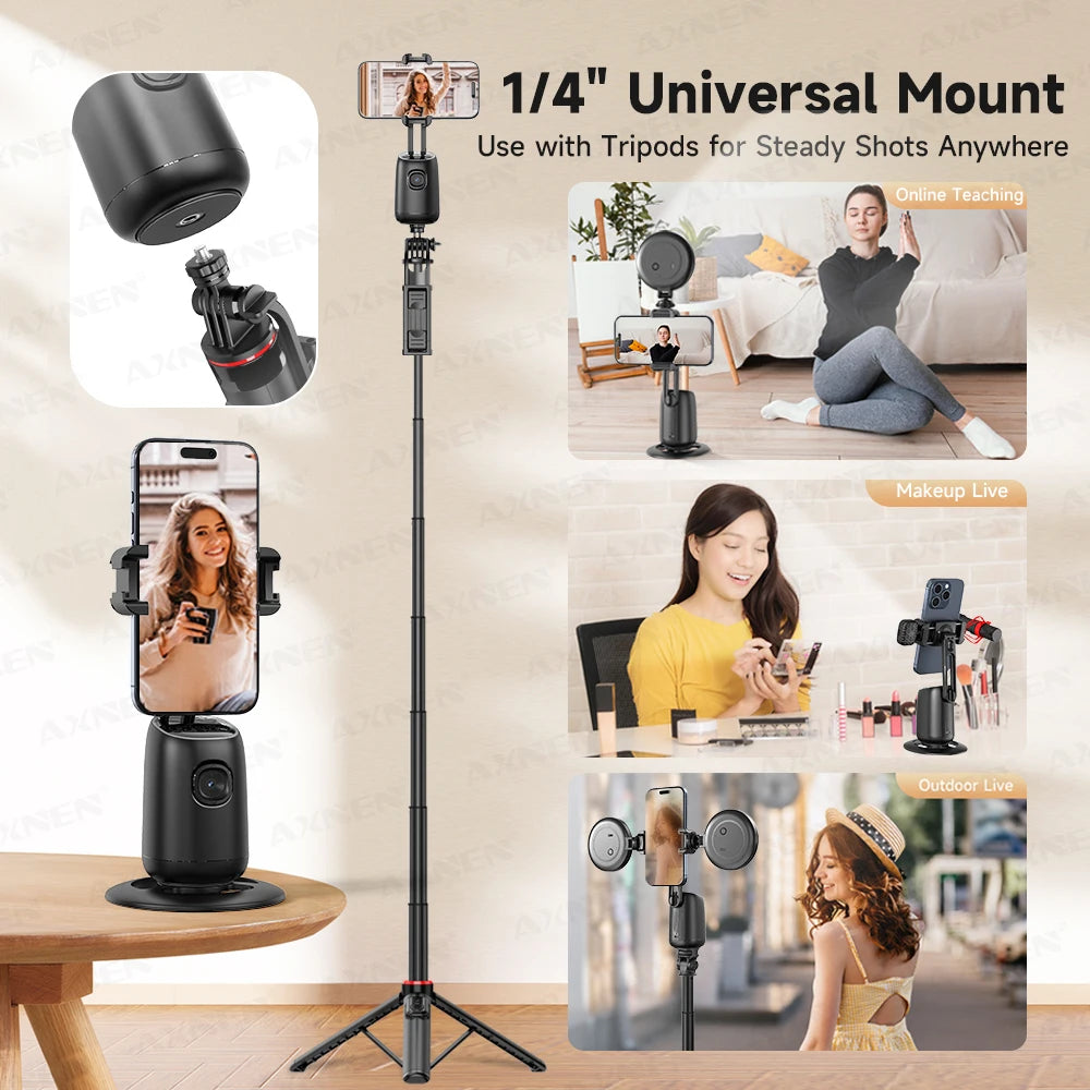 AI Auto-Tracking Phone Gimbal 360° Rotating Face Tracking Stabilizer Portable Desktop Holder for Live Streaming & Photo Shooting