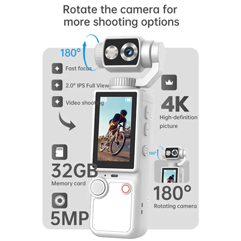2026 new 4K Vlog camera portable pocket sports camera touch screen 16x optical autofocus anti-shake camera video 180° lens flip